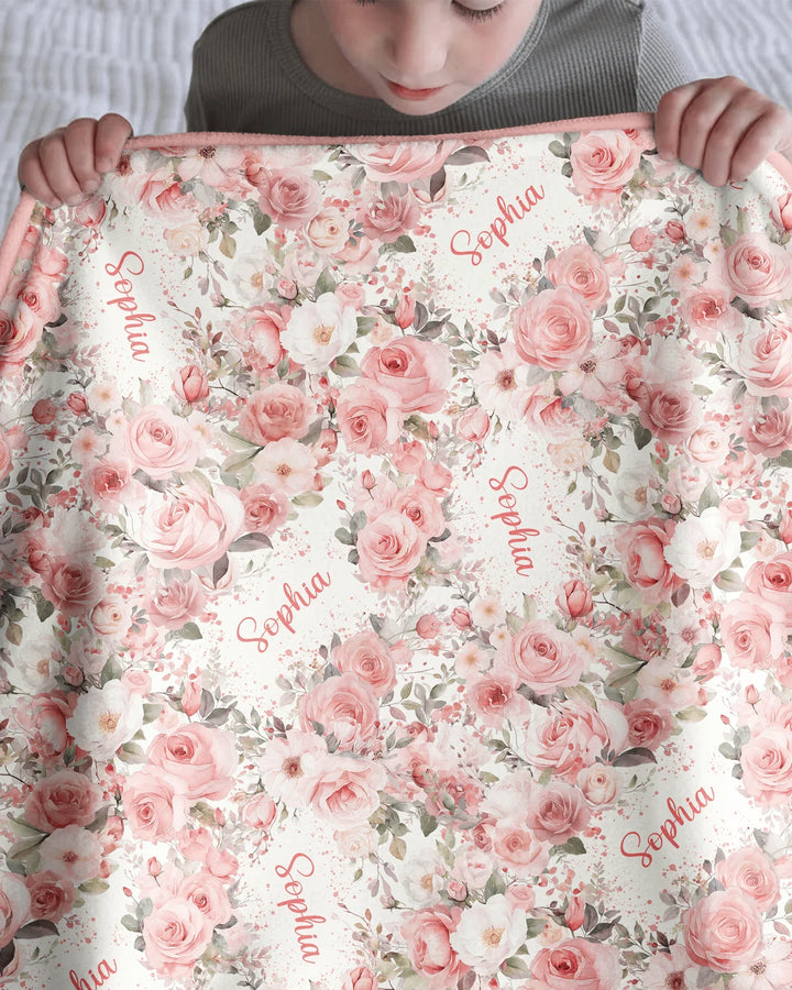 Custom Name Birth Month Flowers Bamboo Blanket