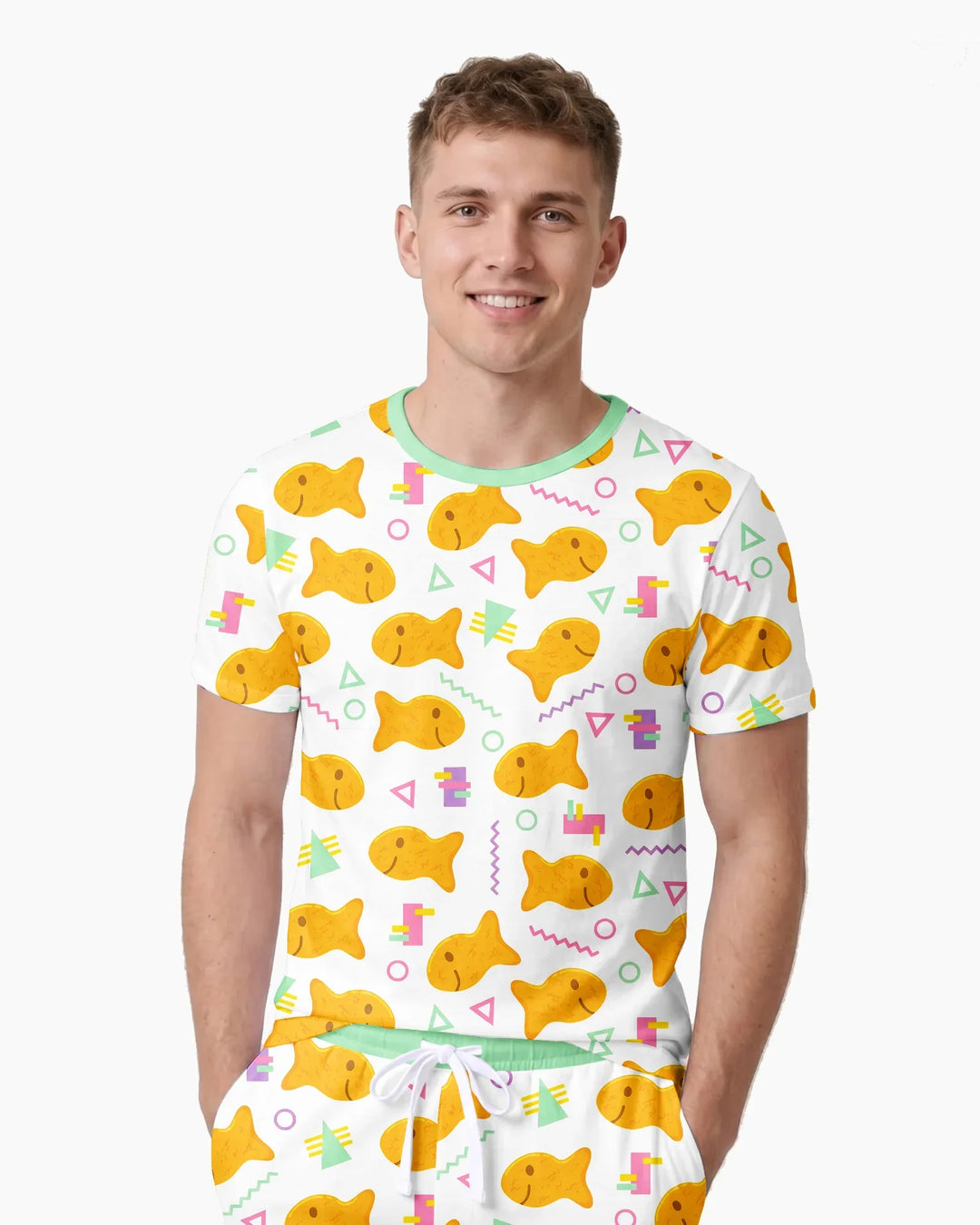Cheesy Fishies Family Matching Bamboo Men Short Sleeve Short Pajama Set