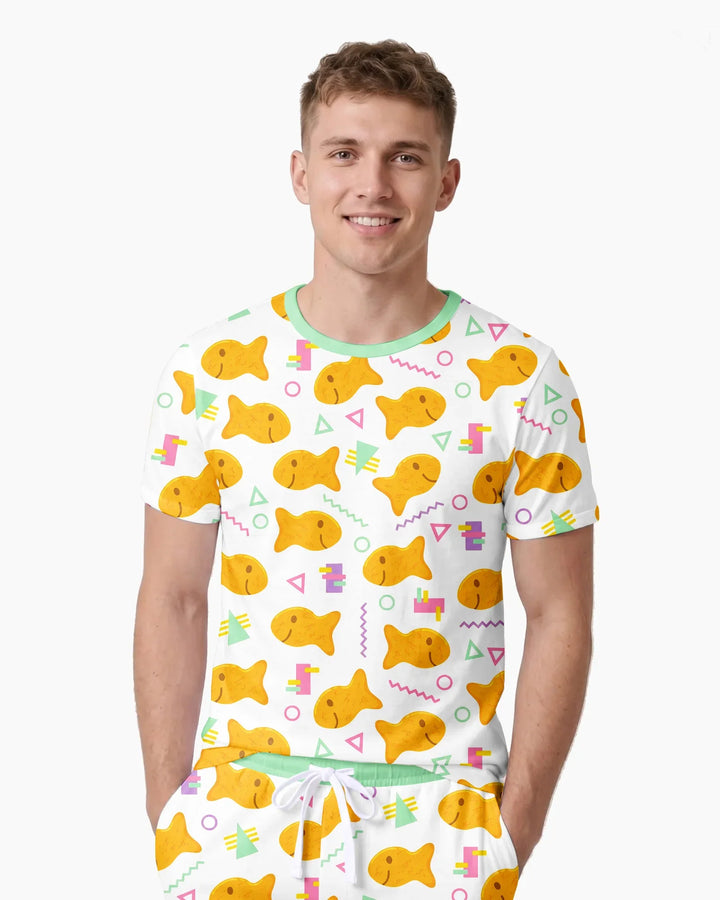 Cheesy Fishies Family Matching Bamboo Men Short Sleeve Short Pajama Set