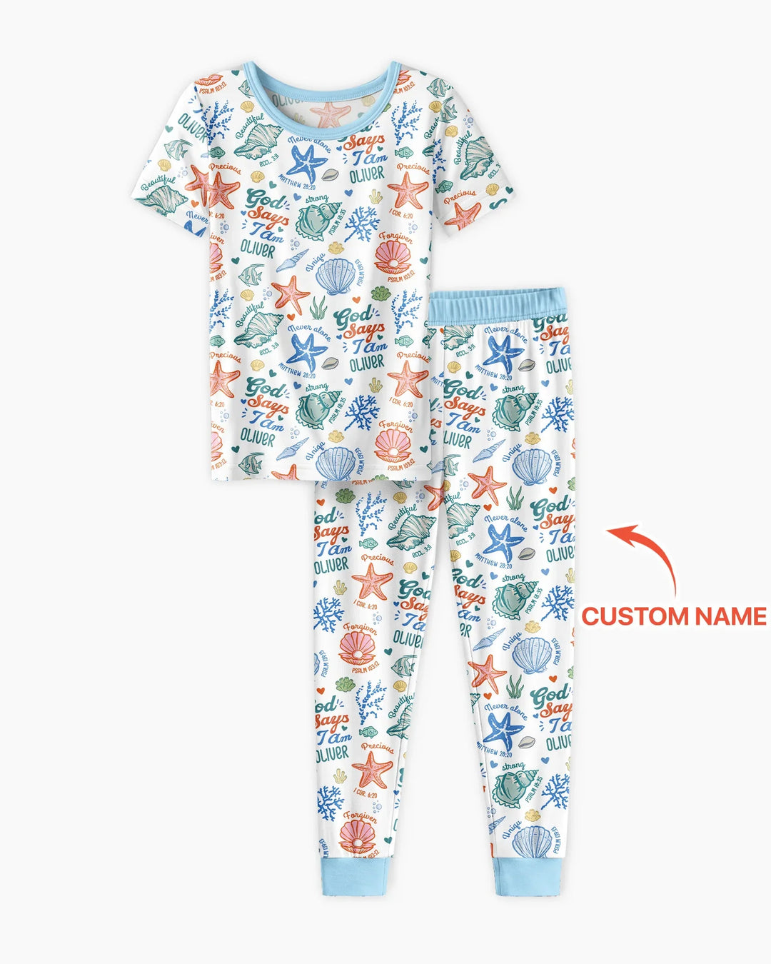 Coastal God Says I Am Custom Name Bamboo Two Piece Short Sleeve Pajama Set
