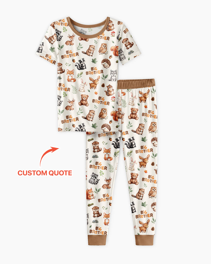 Custom Quote Woodland Animal Matching Sibling Bamboo Two Piece Short Sleeve Pajama Set