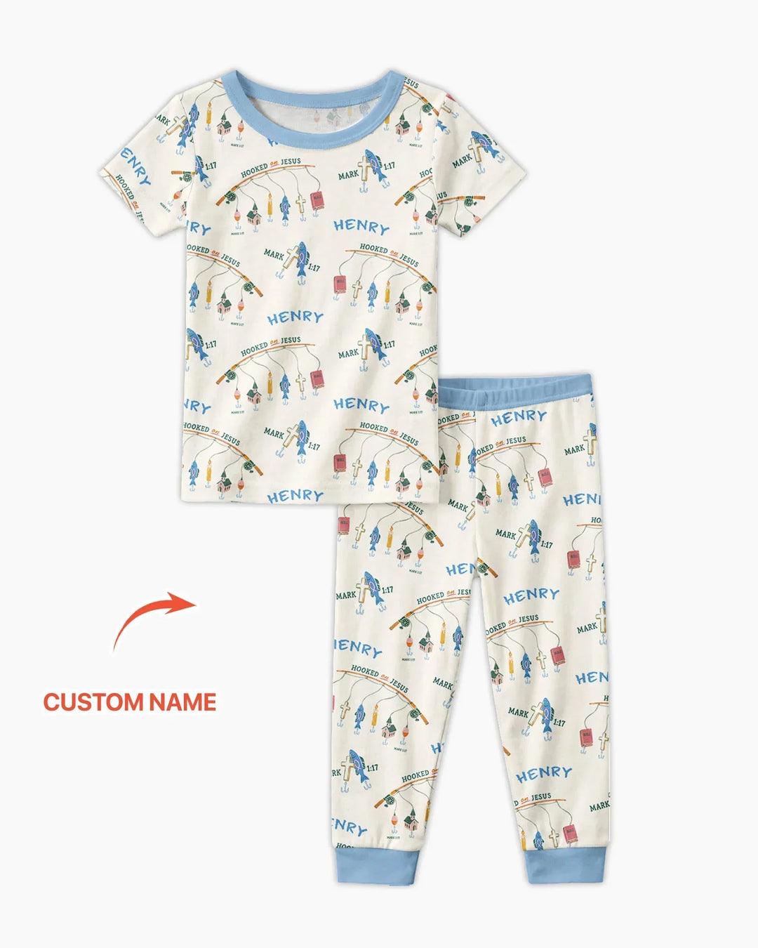 Hooked On Jesus Fishing Matching Bamboo Two Piece Short Sleeve Pajama Set