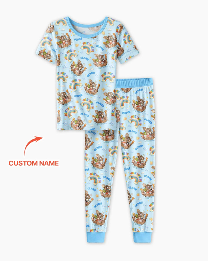 Conjunto de pijama de dos piezas de bambú de manga corta, plantilla personalizada