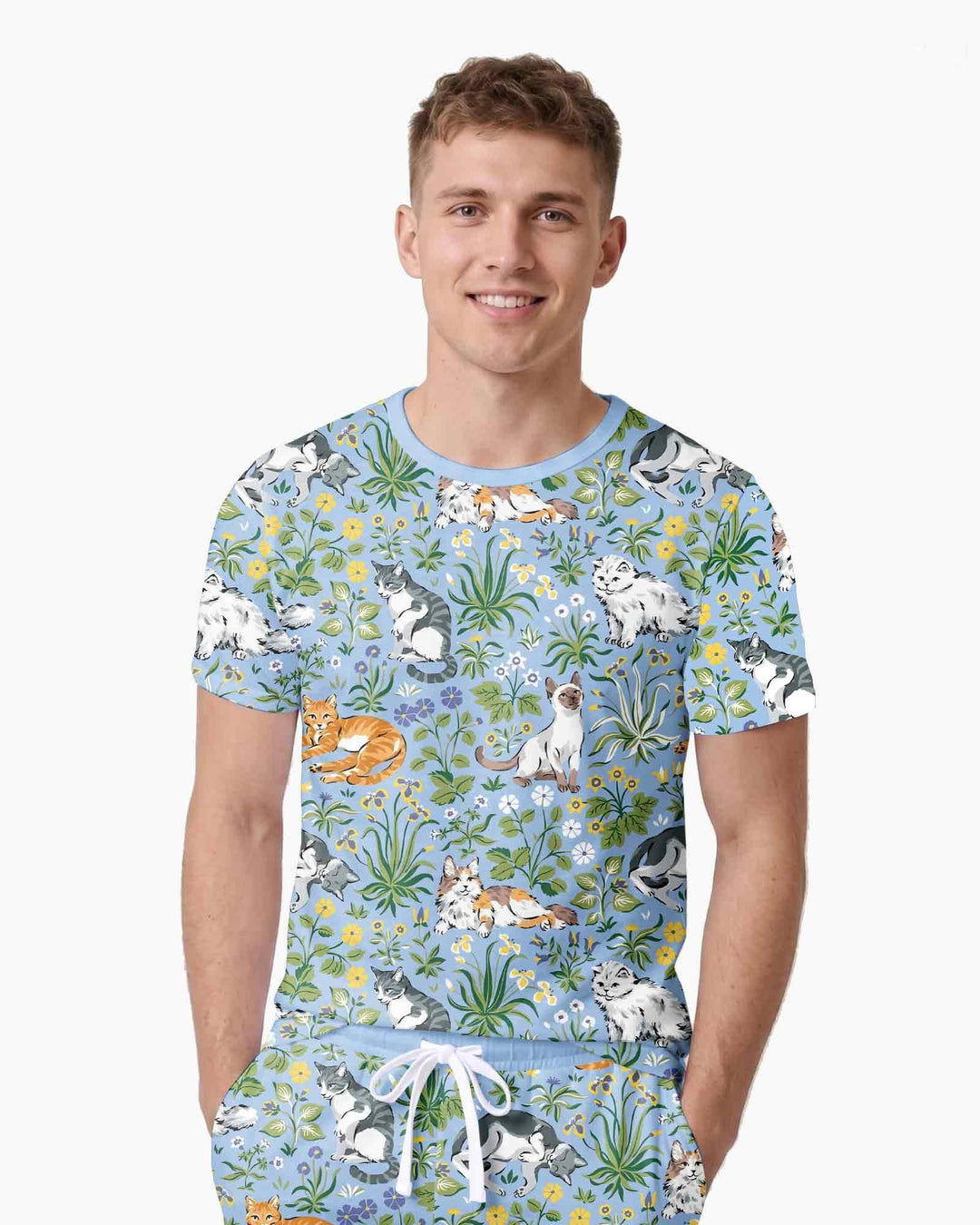 Kitten Garden Family Matching Bamboo Men Short Sleeve Short Pajama Set