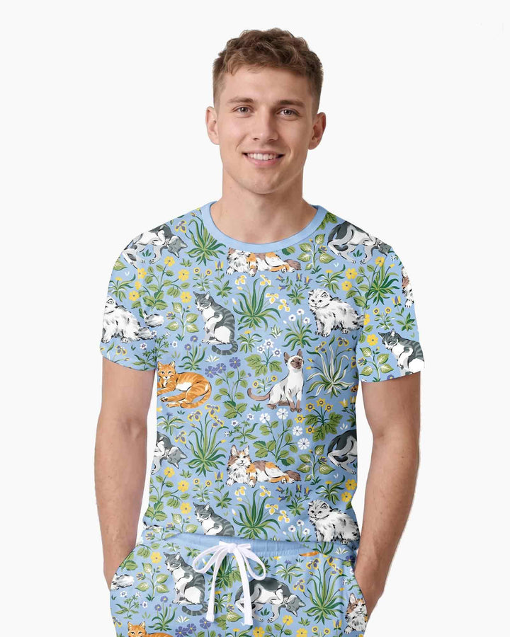 Kitten Garden Family Matching Bamboo Men Short Sleeve Short Pajama Set
