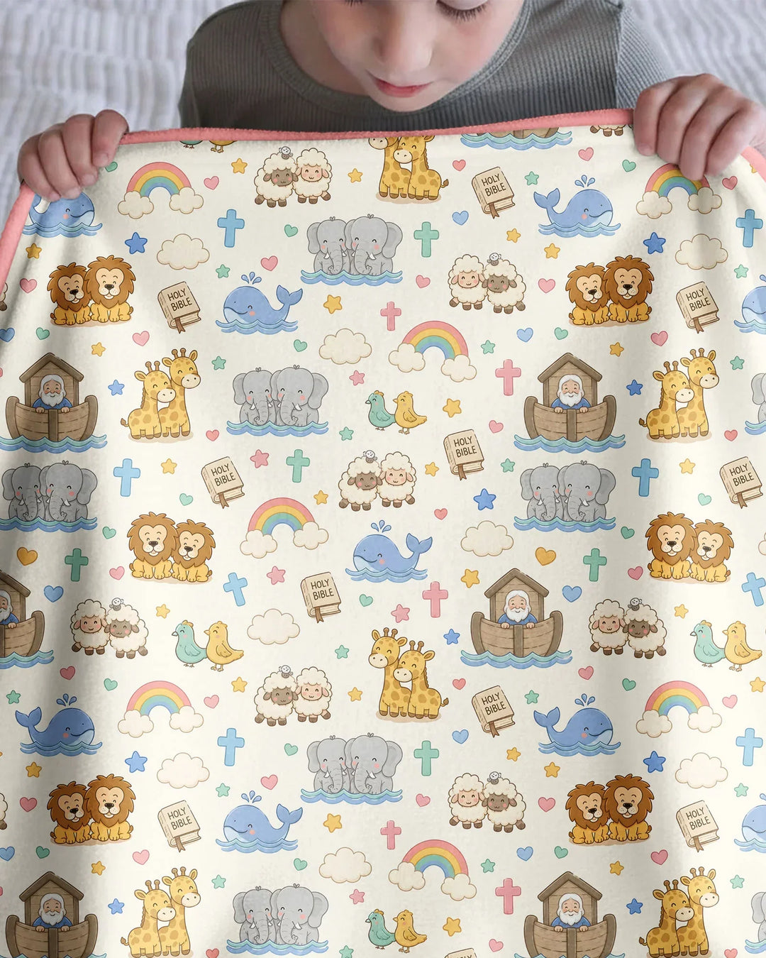 Noah's Ark Jesus Loves Me Bamboo Blanket