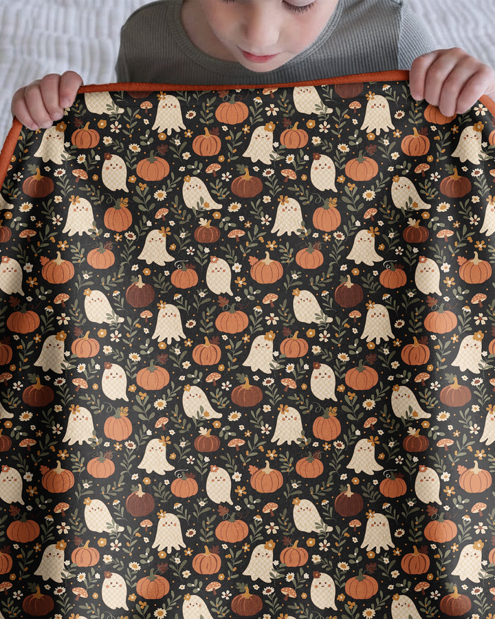 Ghost Pumpkin Harvest Floral Halloween Bamboo Blanket