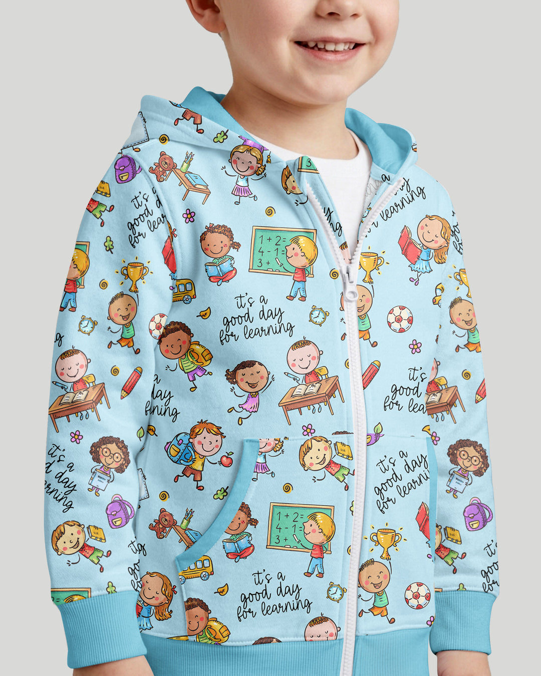 Kapuzenpullover aus Bambus mit hebräischem Alphabet und Reißverschluss