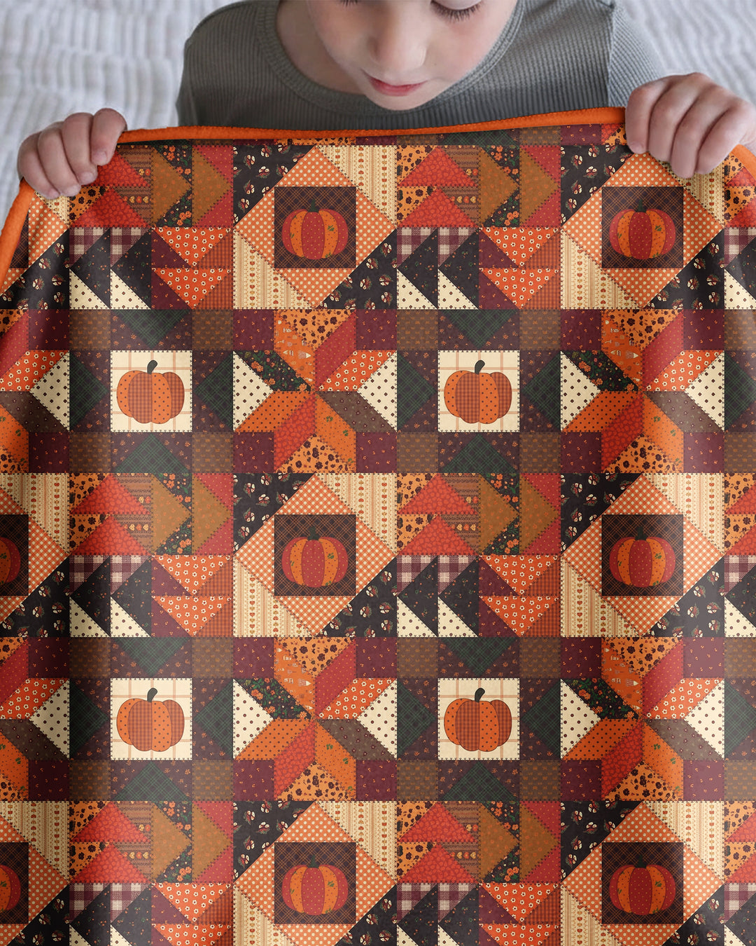Vintage Pumpkin Patchwork Fall Bamboo Blanket