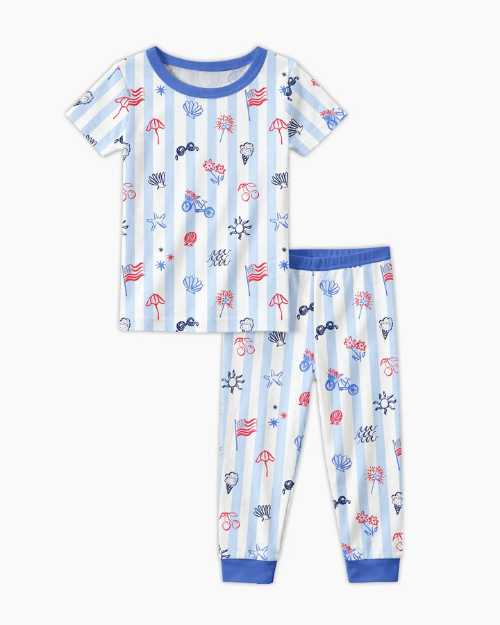 Red, White & Beachy Family Matching Bamboo Two Piece Short Sleeve Pajama Set