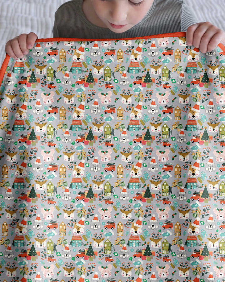 Christmas Woodland Deer Fox Bear Bamboo Blanket