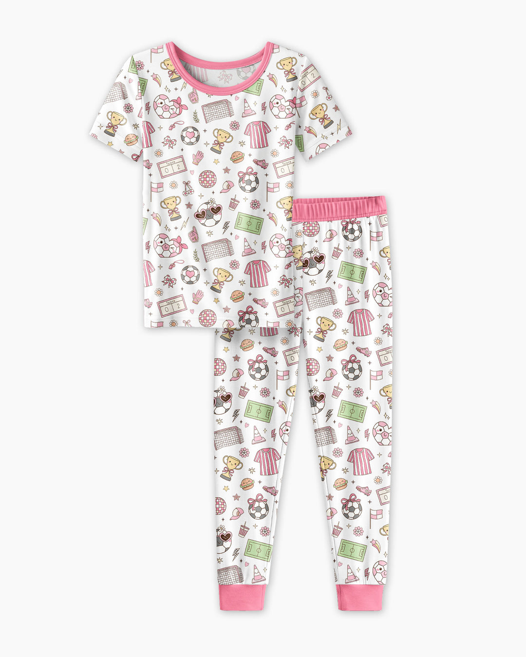 Pink Girly Soccer Coquette Bamboo Two Piece Short Sleeve Pajama Set