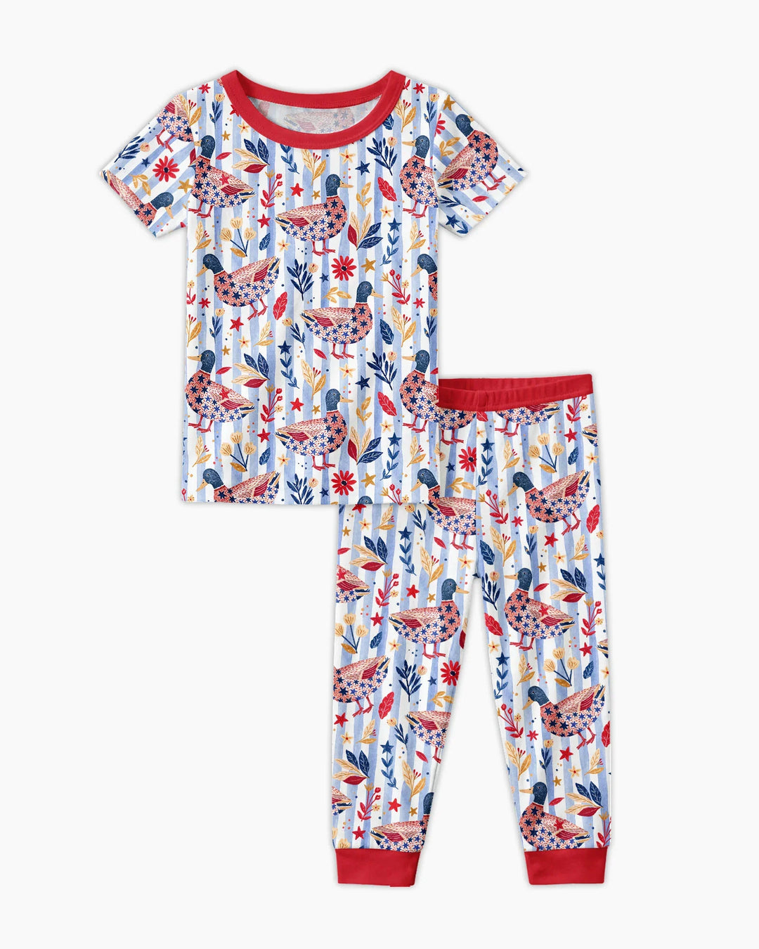 Patriotic Mallard Duck Bamboo Two Piece Short Sleeve Pajama Set