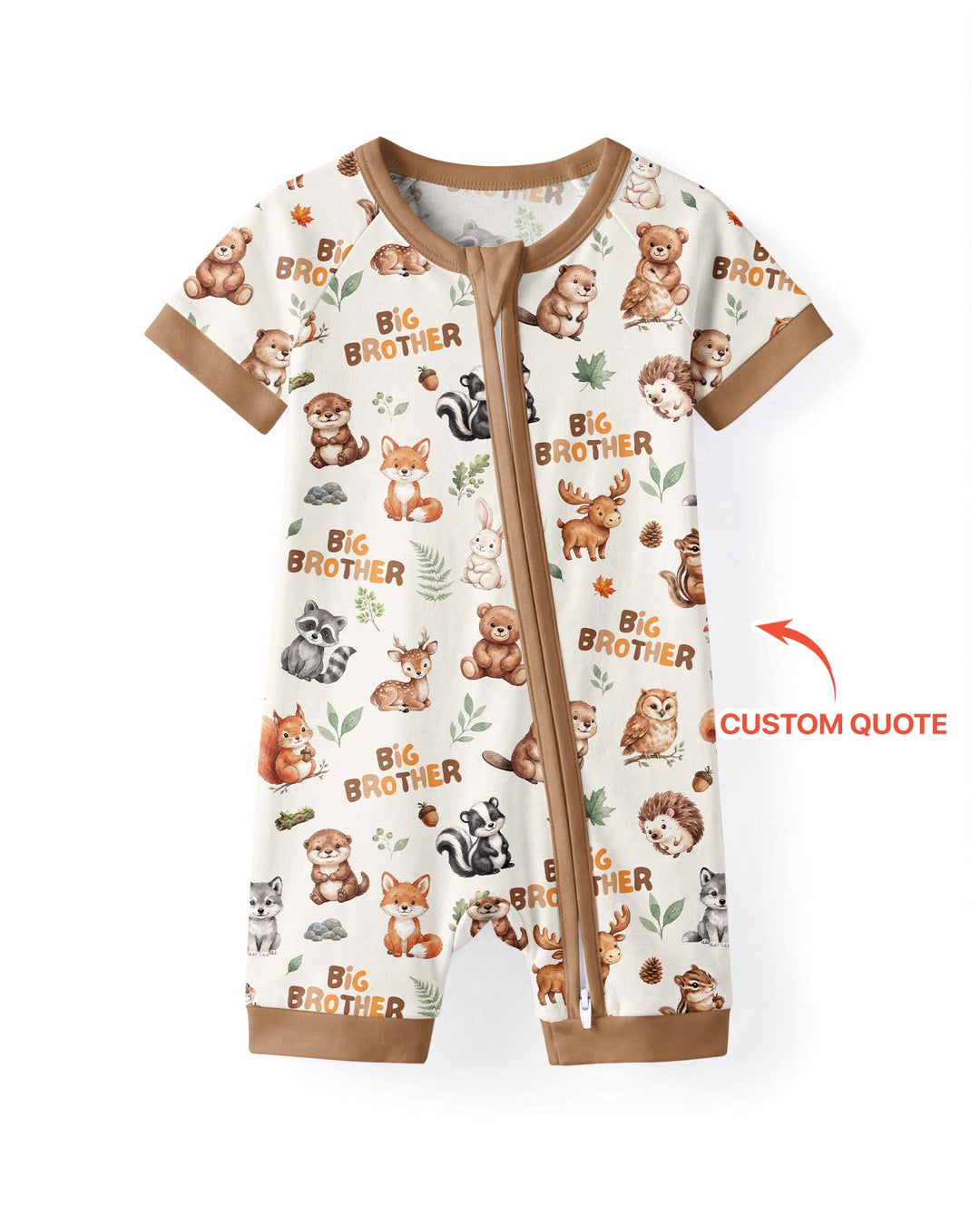 Custom Quote Woodland Animal Matching Sibling Bamboo Shorty Zippy