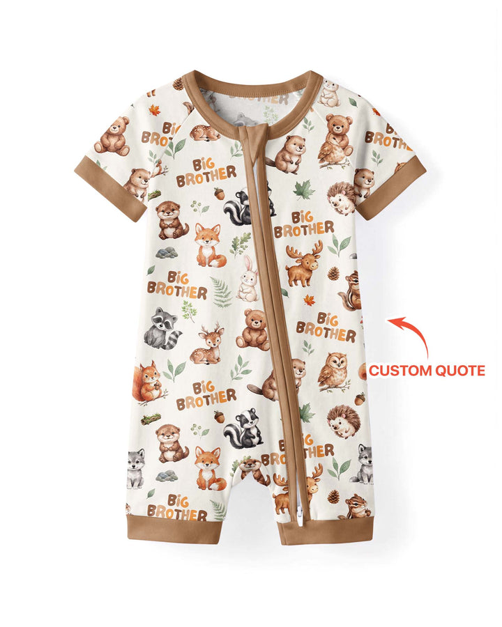 Custom Quote Woodland Animal Matching Sibling Bamboo Shorty Zippy