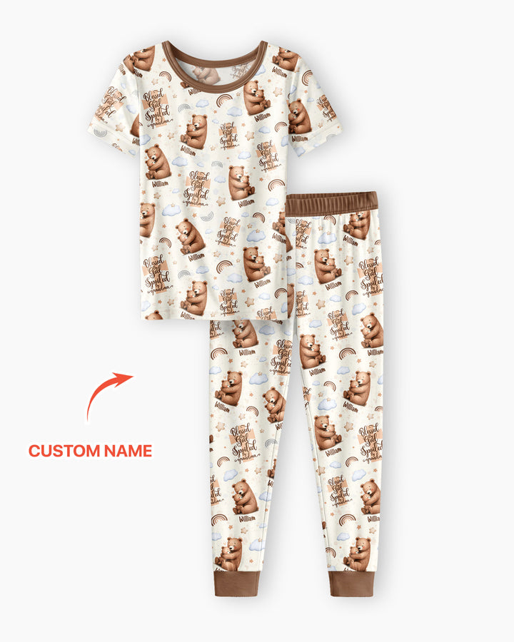 Conjunto de pijama de dos piezas de bambú de manga corta, plantilla personalizada
