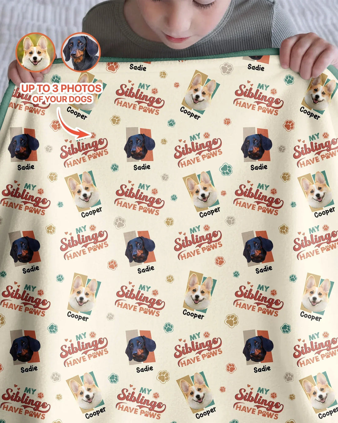 Custom Dog Photos "My Siblings Have Paws" Bamboo Blanket