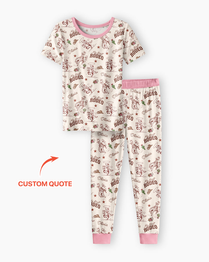 Custom Name First Rodeo Family Matching Bamboo Two Piece Short Sleeve Pajama Set