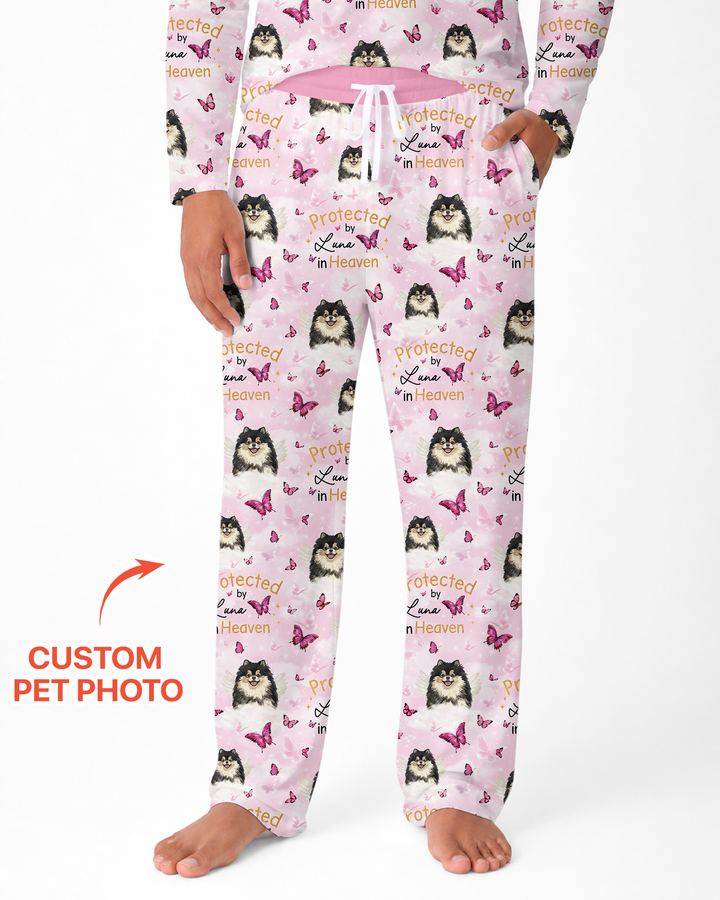 Custom Pet Photo Protected By Heaven Family Bamboo Men's Pajama Set