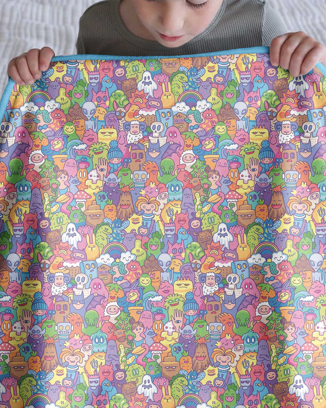 Doodle Characters Pastel Bamboo Blanket