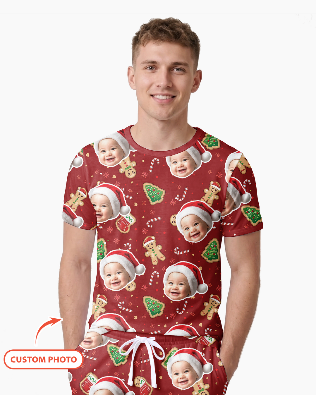 Custom Photo Funny Family Bamboo Men Short Sleeve Short Pajama Set