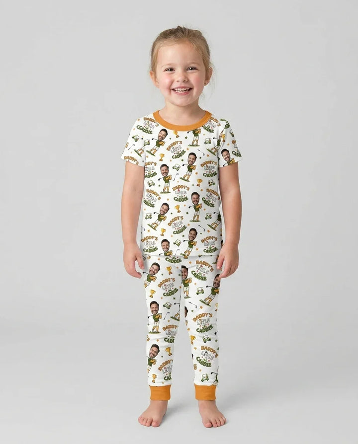 Custom Photo Daddy's Little Caddie Daddy & Me Matching Bamboo Two Piece Short Sleeve Pajama Set