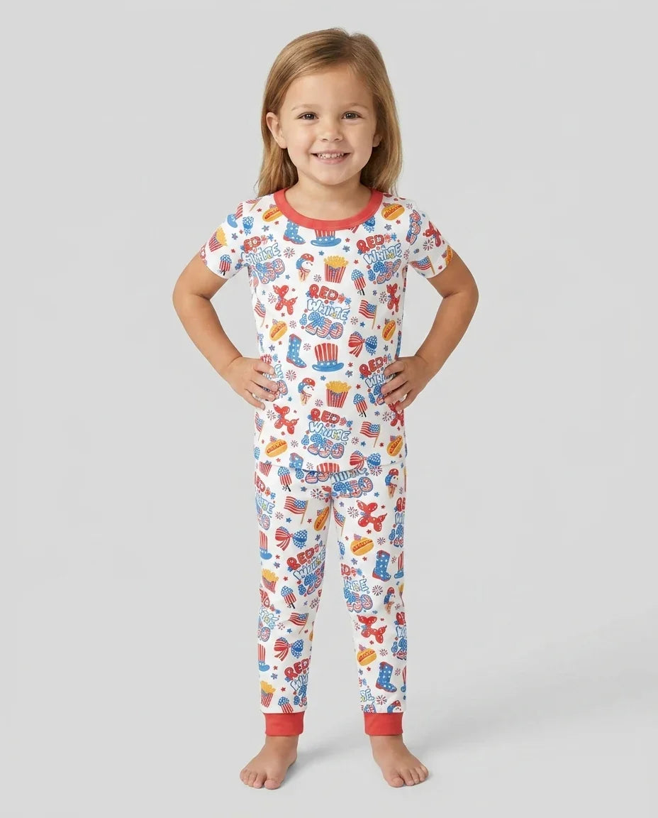 Red White & 250 Bamboo Two Piece Short Sleeve Pajama Set