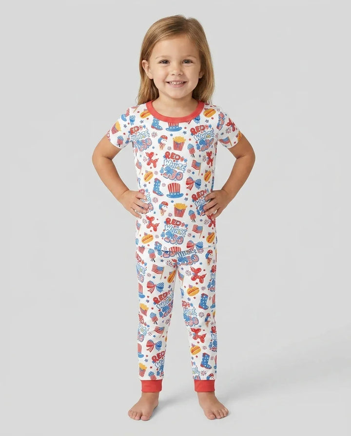 Red White & 250 Bamboo Two Piece Short Sleeve Pajama Set