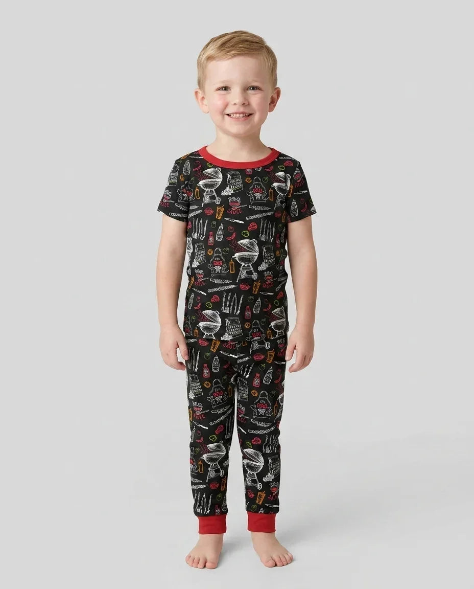 Backyard BBQ Party Family Matching Bamboo Two Piece Short Sleeve Pajama Set