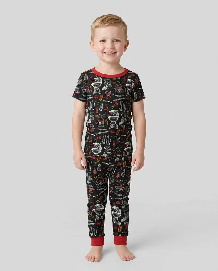 Backyard BBQ Party Family Matching Bamboo Two Piece Short Sleeve Pajama Set
