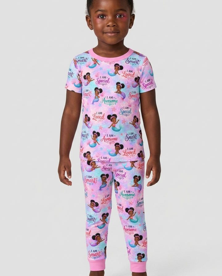 Black Mermaid I Am Strong Bamboo Two Piece Short Sleeve Pajama Set