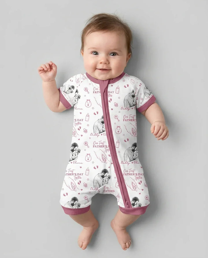 Custom Photo Our First Father's Day Together Bamboo Shorty Zippy
