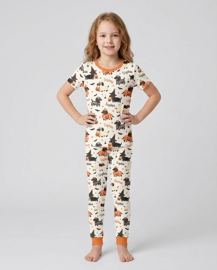 Orange and Black Dachshund Bamboo Two Piece Short Sleeve Pajama Set