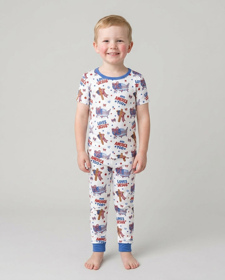 Loves Jesus And America Too Bamboo Two Piece Short Sleeve Pajama Set