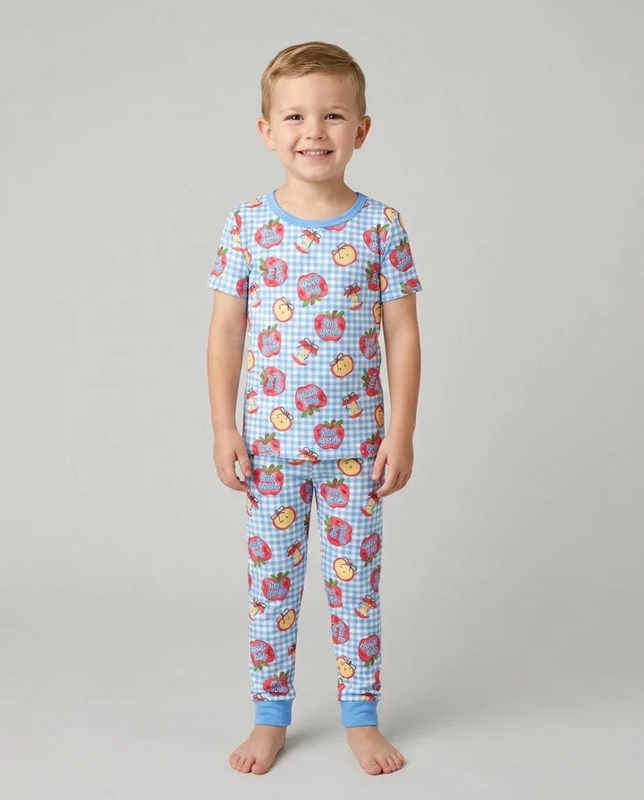 Custom School Grade Apple Days Bamboo Two Piece Short Sleeve Pajama Set
