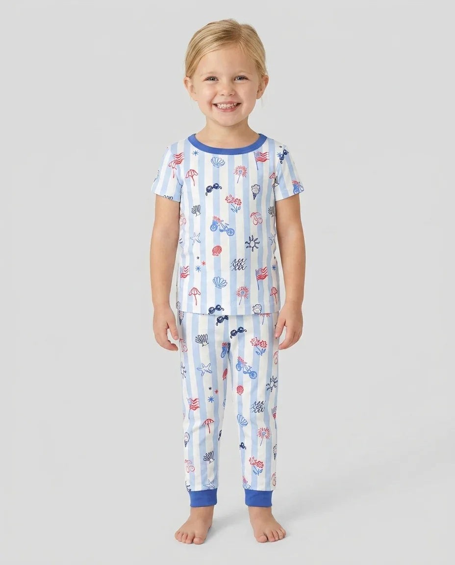 Red, White & Beachy Family Matching Bamboo Two Piece Short Sleeve Pajama Set