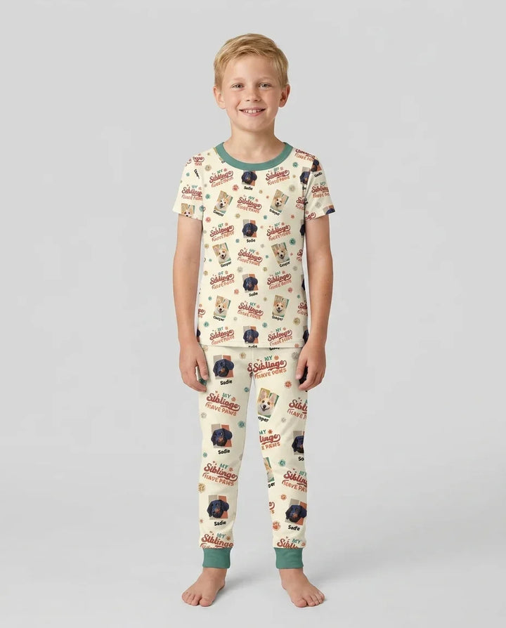 Custom Dog Photos "My Siblings Have Paws" Bamboo Two Piece Short Sleeve Pajama Set