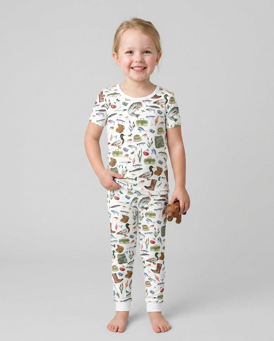 Daddy's Fishing Buddy Daddy& Me Matching Bamboo Two Piece Short Sleeve Pajama Set