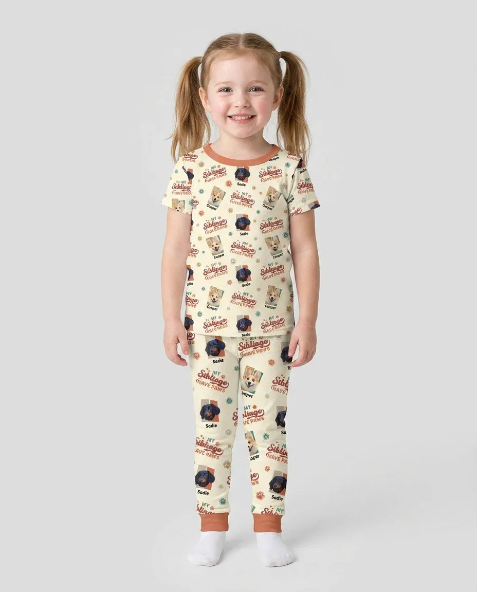 Custom Dog Photos "My Siblings Have Paws" Bamboo Two Piece Short Sleeve Pajama Set