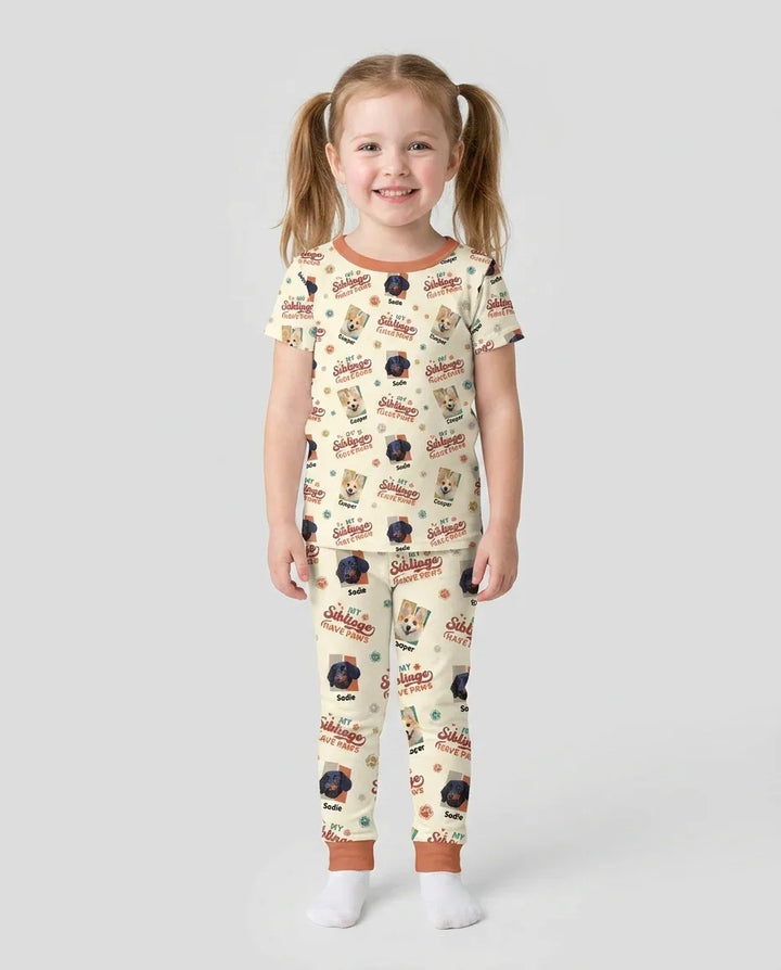 Custom Dog Photos "My Siblings Have Paws" Bamboo Two Piece Short Sleeve Pajama Set