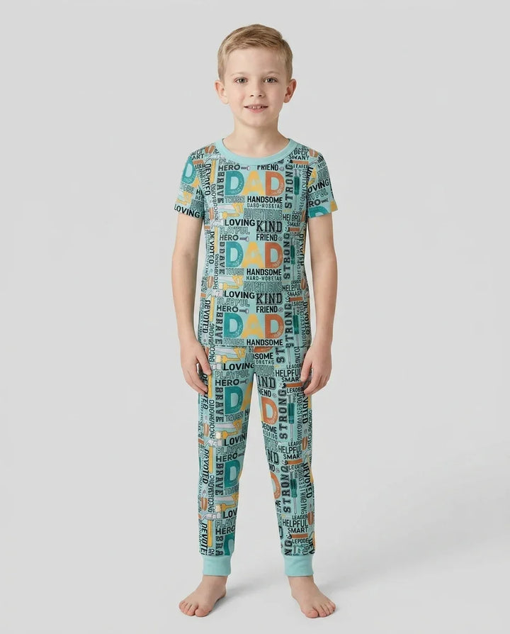 Dad Word Collage Bamboo Two Piece Short Sleeve Pajama Set