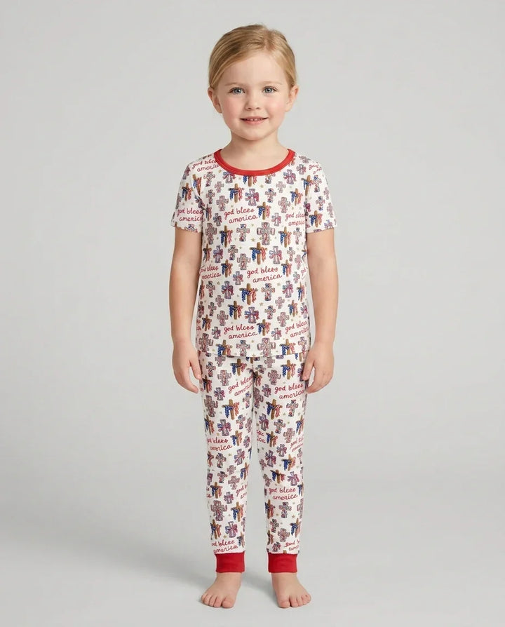 God Bless America Family Matching Bamboo Two Piece Short Sleeve Pajama Set