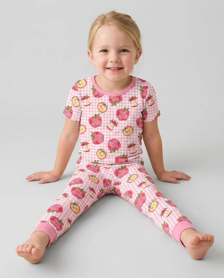 Custom School Grade Apple Days Bamboo Two Piece Short Sleeve Pajama Set