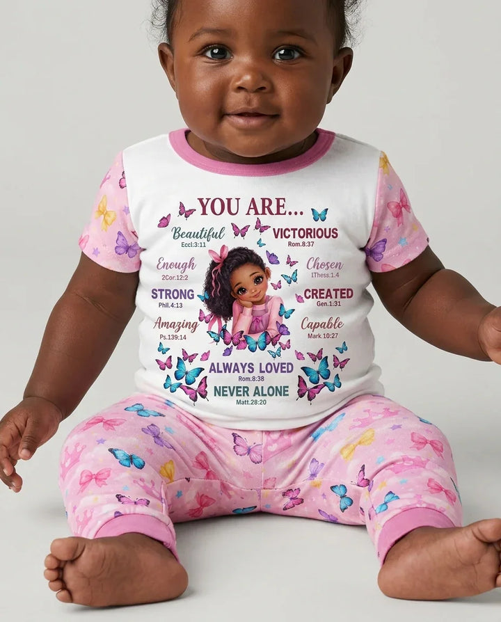 Black Girl Religious You Are Beautiful Bamboo Two Piece Short Sleeve Pajama Set