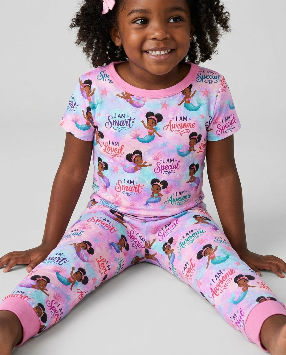 Black Mermaid I Am Strong Bamboo Two Piece Short Sleeve Pajama Set
