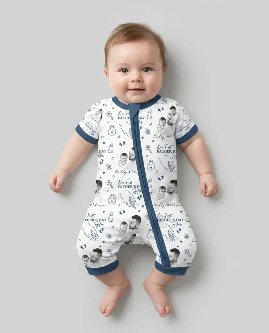 Custom Photo Our First Father's Day Together Bamboo Shorty Zippy