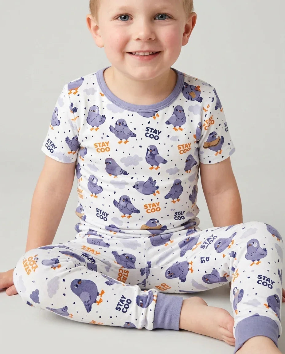 Pigeon Stay Coo Bamboo Two Piece Short Sleeve Pajama Set