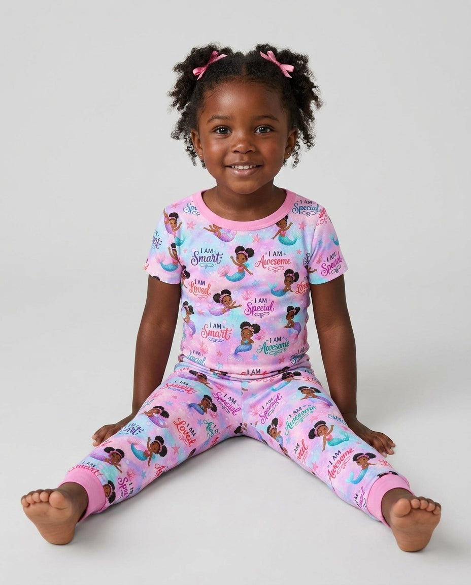 Black Mermaid I Am Strong Bamboo Two Piece Short Sleeve Pajama Set