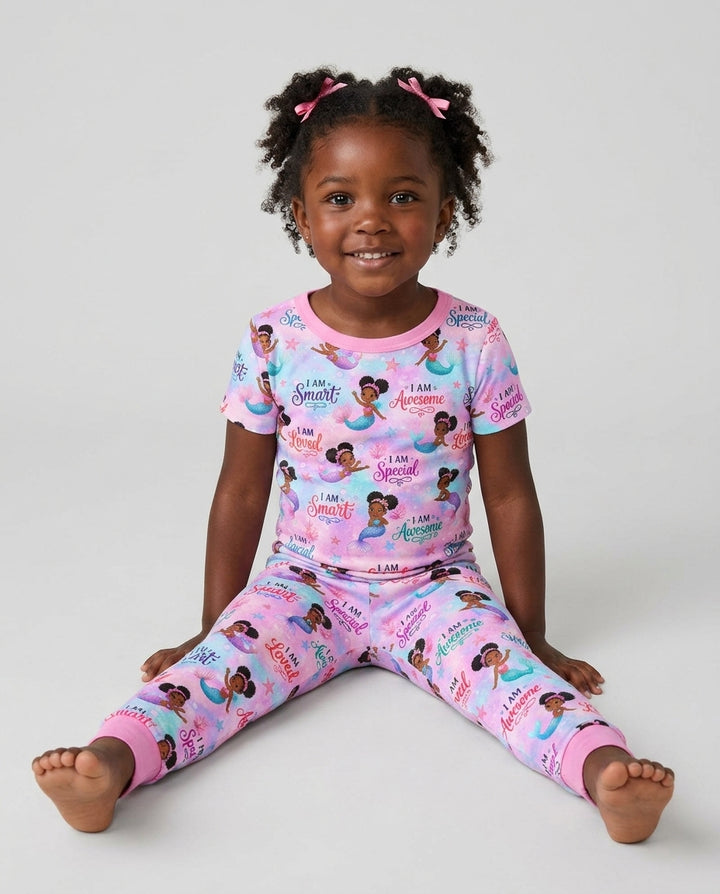 Black Mermaid I Am Strong Bamboo Two Piece Short Sleeve Pajama Set