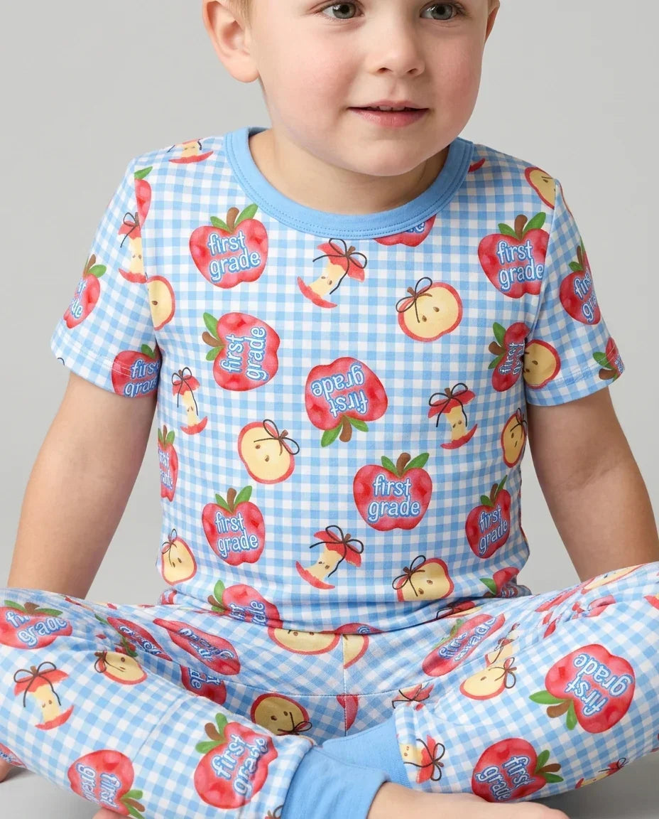 Custom School Grade Apple Days Bamboo Two Piece Short Sleeve Pajama Set